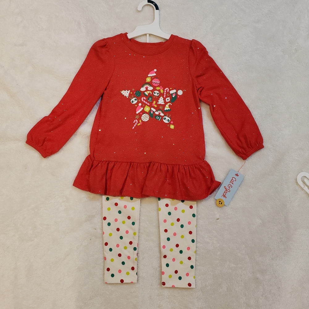 2 Pc Cat & Jack  Holiday Girls Outfit Set Red